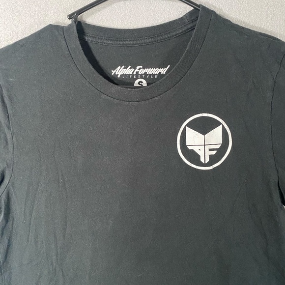 Alpha Forward Attack The Day Logo Short Sleeve Black T Shirt Womans Size Small - Picture 2 of 8